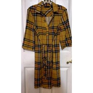 New York and Company Women's Yellow Plaid Belted Shirt Dress Size M